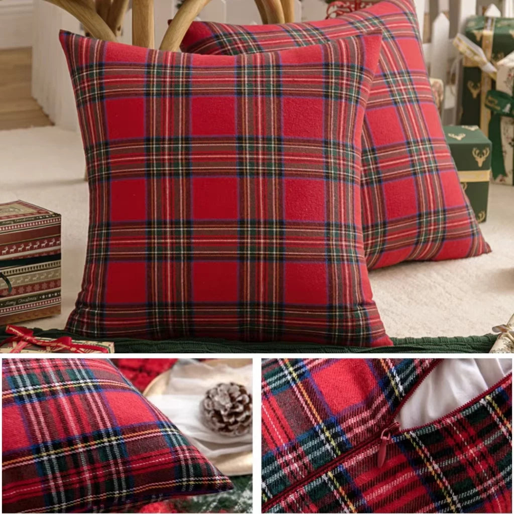 45X45Cm Christmas Pillow Cases Red Scottish Tartan Plaid Cushion Covers Bed Sofa