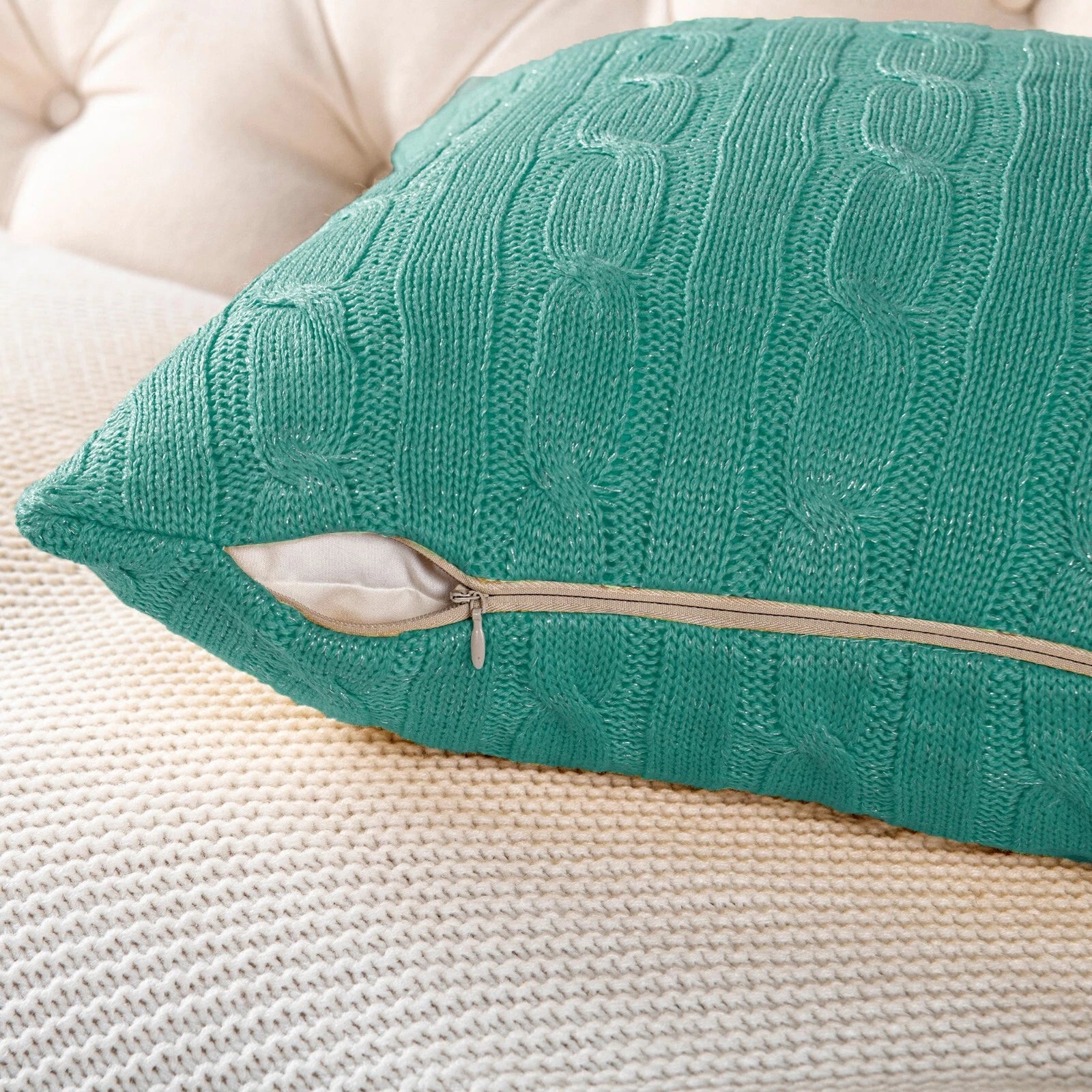 2x Cable Knit Decorative Throw Pillow Cover Square Warm Cushion Cover for Couch