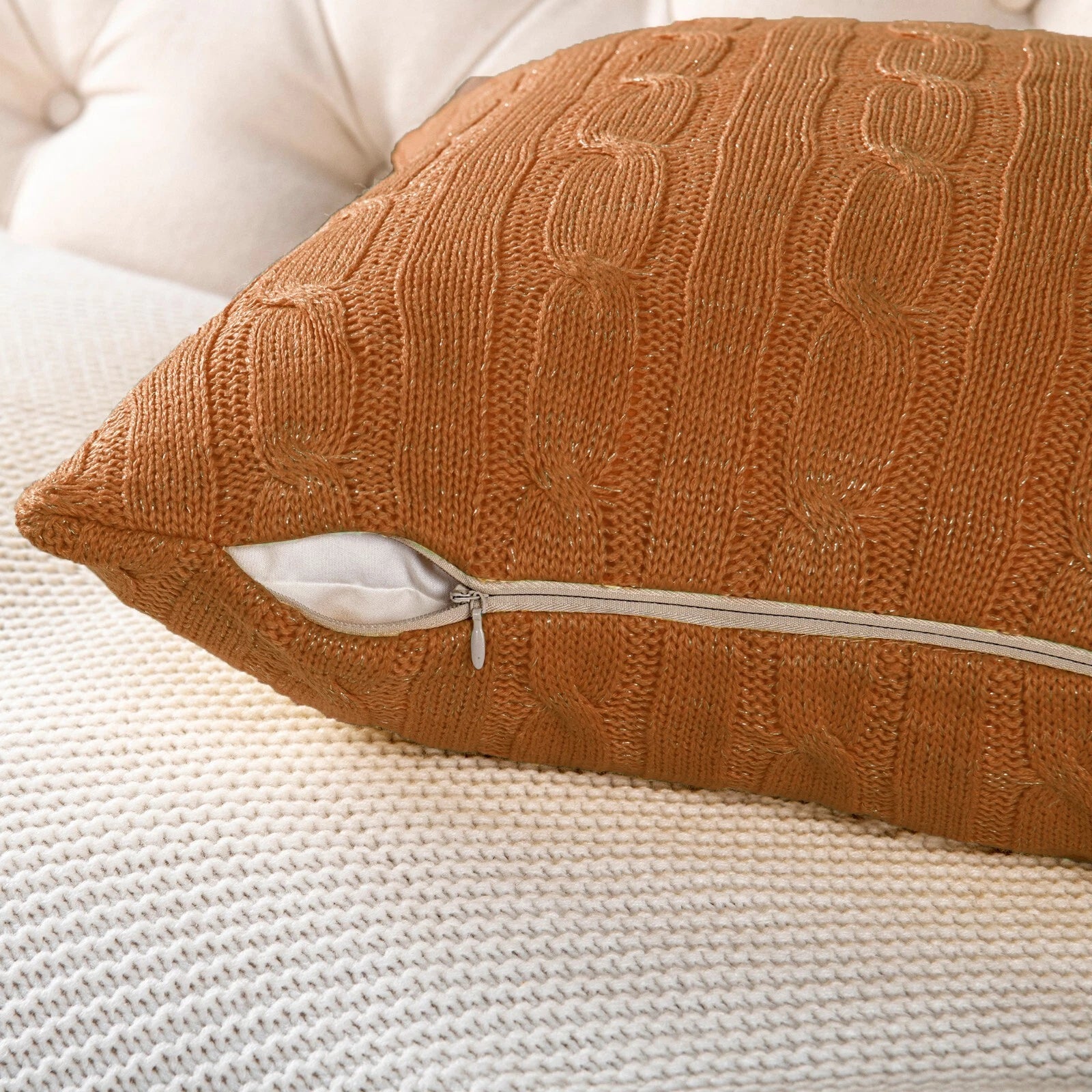 2x Cable Knit Decorative Throw Pillow Cover Square Warm Cushion Cover for Couch