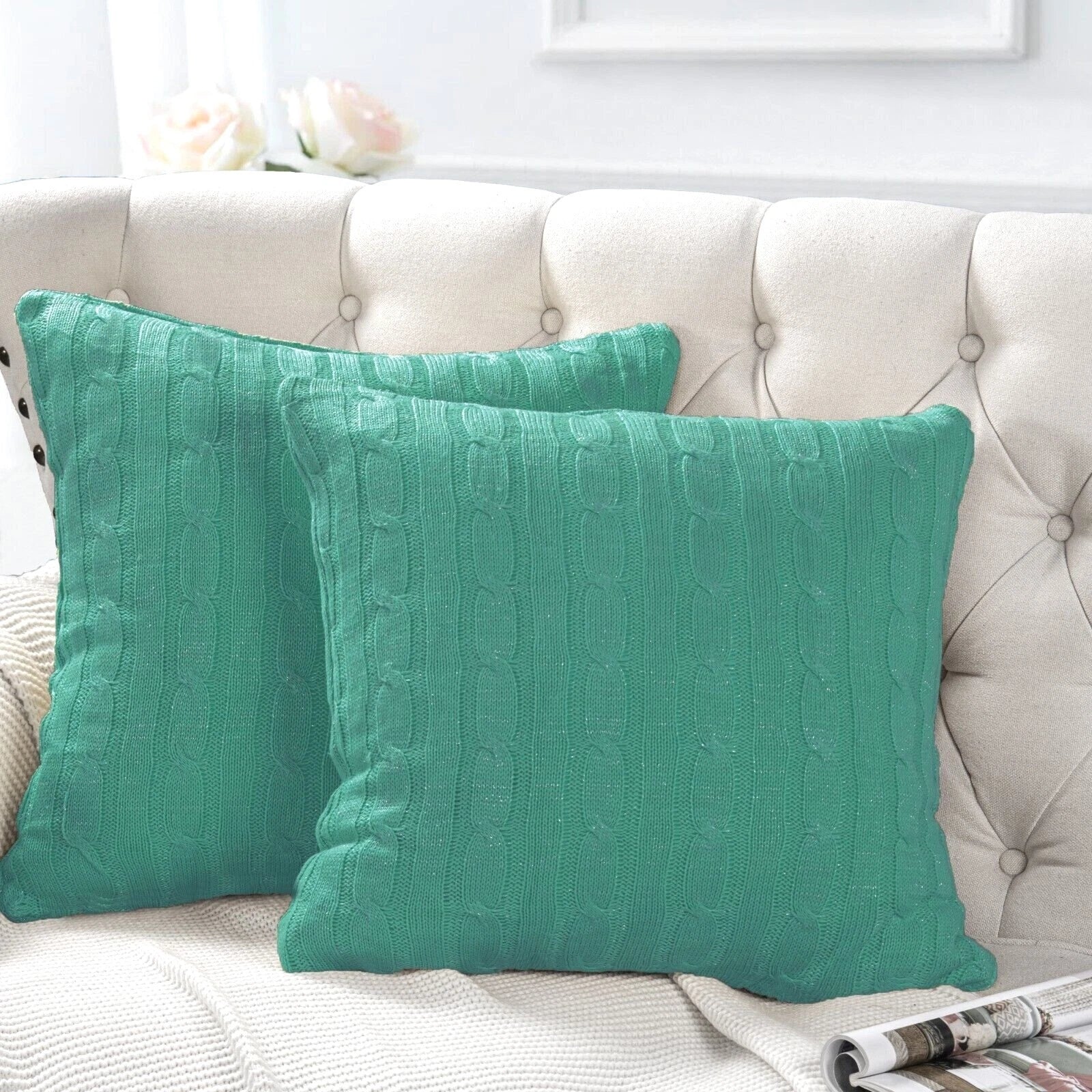 2x Cable Knit Decorative Throw Pillow Cover Square Warm Cushion Cover for Couch