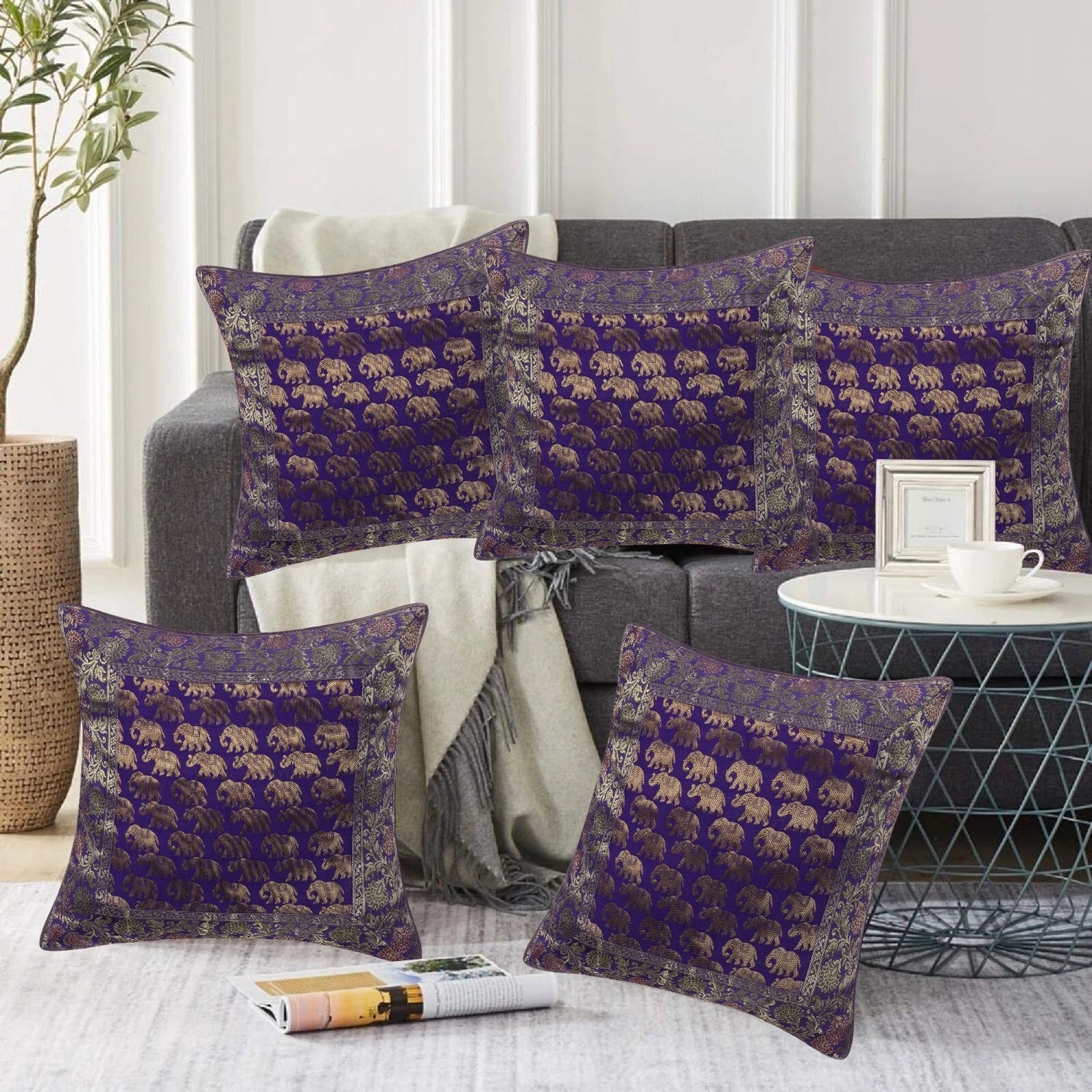 Brocade Cushion Cover 16x16 – Luxury Throw Pillow Case for Sofa Bed Decor