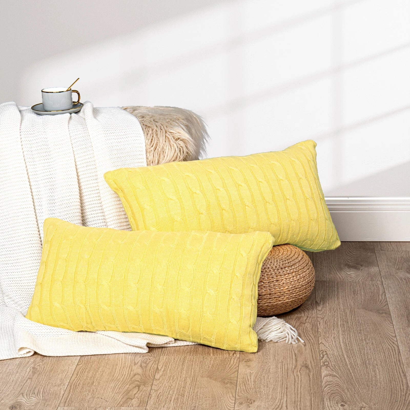 2x Cable Knit Decorative Throw Pillow Cover Square Warm Cushion Cover for Couch