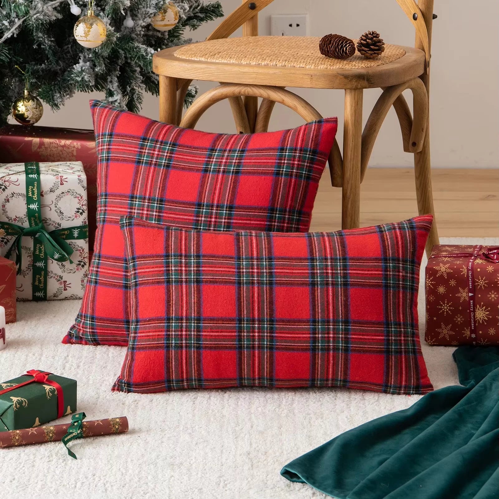 45X45Cm Christmas Pillow Cases Red Scottish Tartan Plaid Cushion Covers Bed Sofa