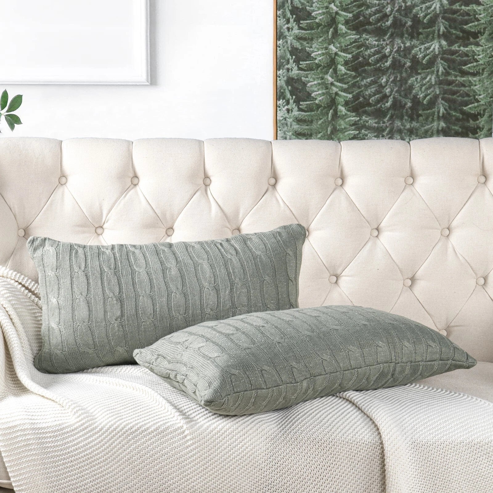 2x Cable Knit Decorative Throw Pillow Cover Square Warm Cushion Cover for Couch