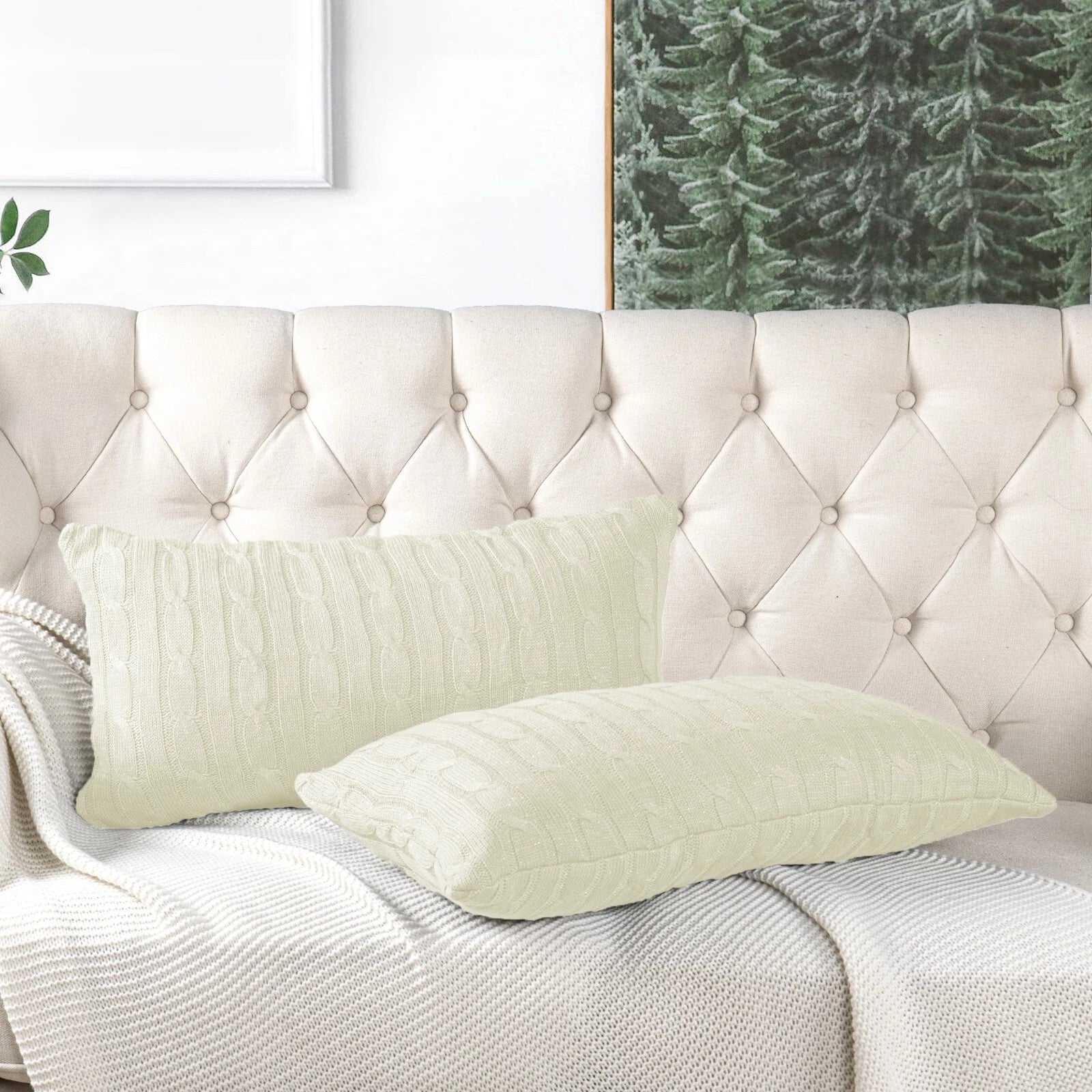 2x Cable Knit Decorative Throw Pillow Cover Square Warm Cushion Cover for Couch