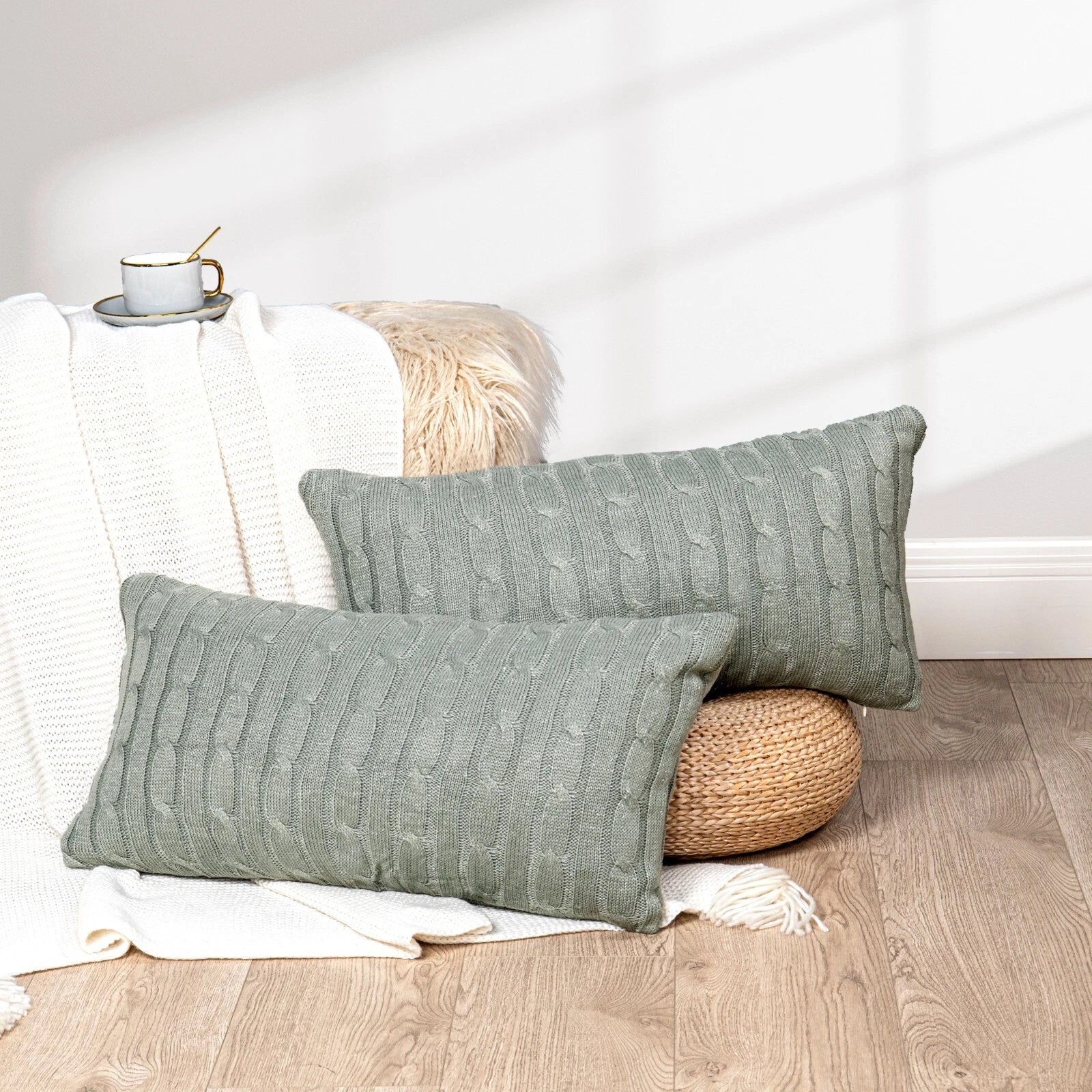 2x Cable Knit Decorative Throw Pillow Cover Square Warm Cushion Cover for Couch