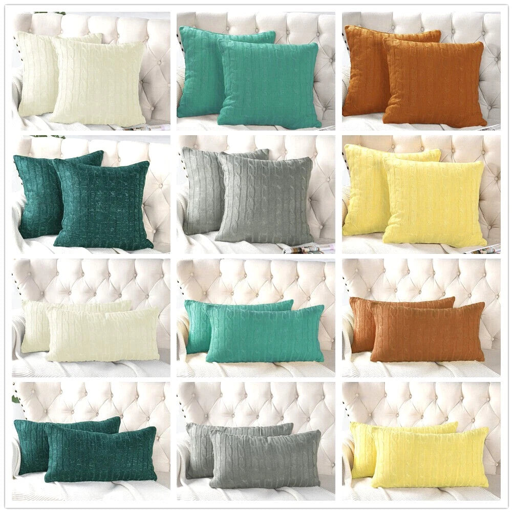 2x Cable Knit Decorative Throw Pillow Cover Square Warm Cushion Cover for Couch