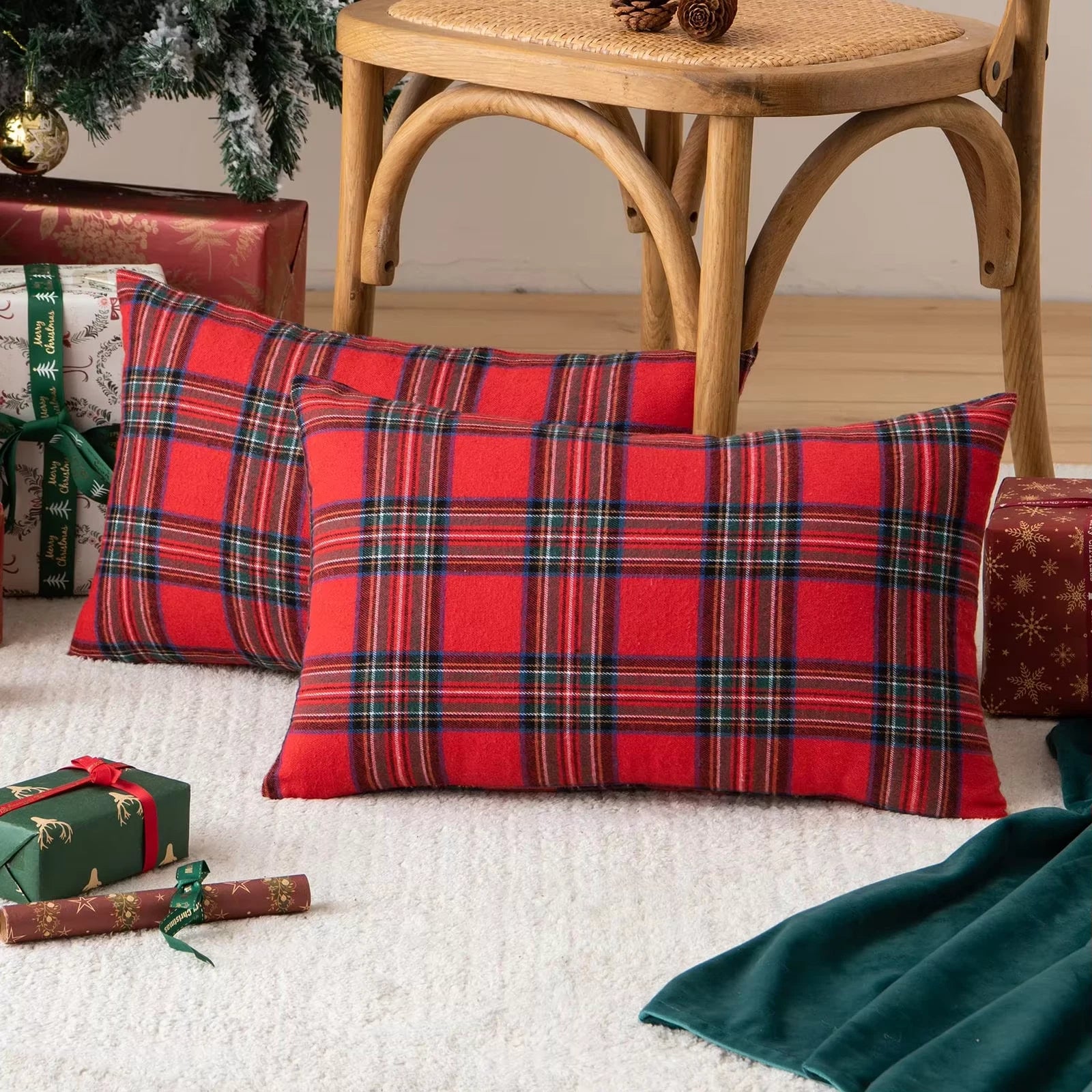 45X45Cm Christmas Pillow Cases Red Scottish Tartan Plaid Cushion Covers Bed Sofa