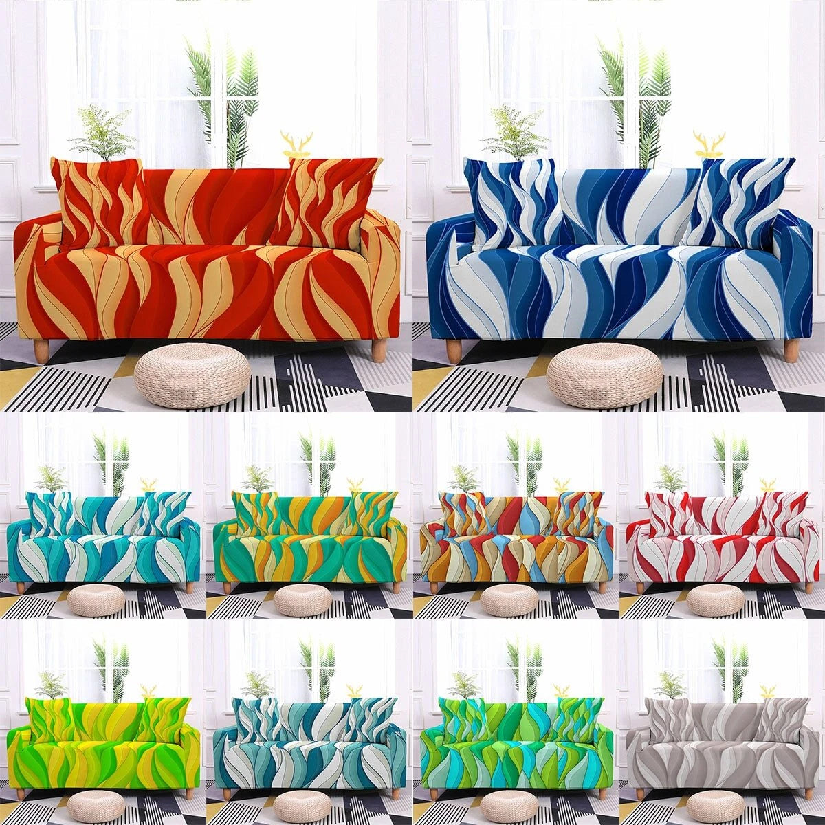 3D Printed Elastic Sofa Covers for Living Room L Shape Geometric Seater