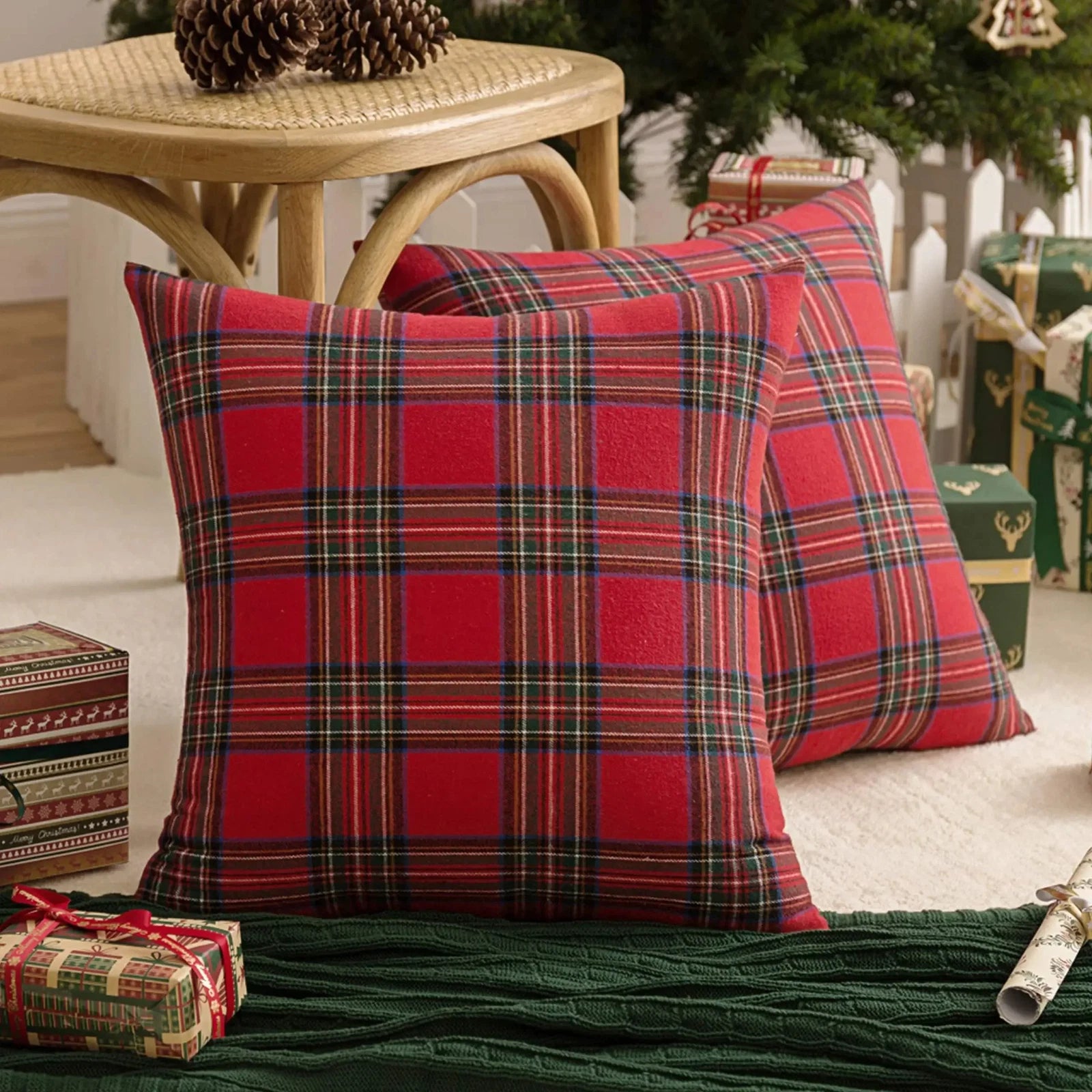 45X45Cm Christmas Pillow Cases Red Scottish Tartan Plaid Cushion Covers Bed Sofa