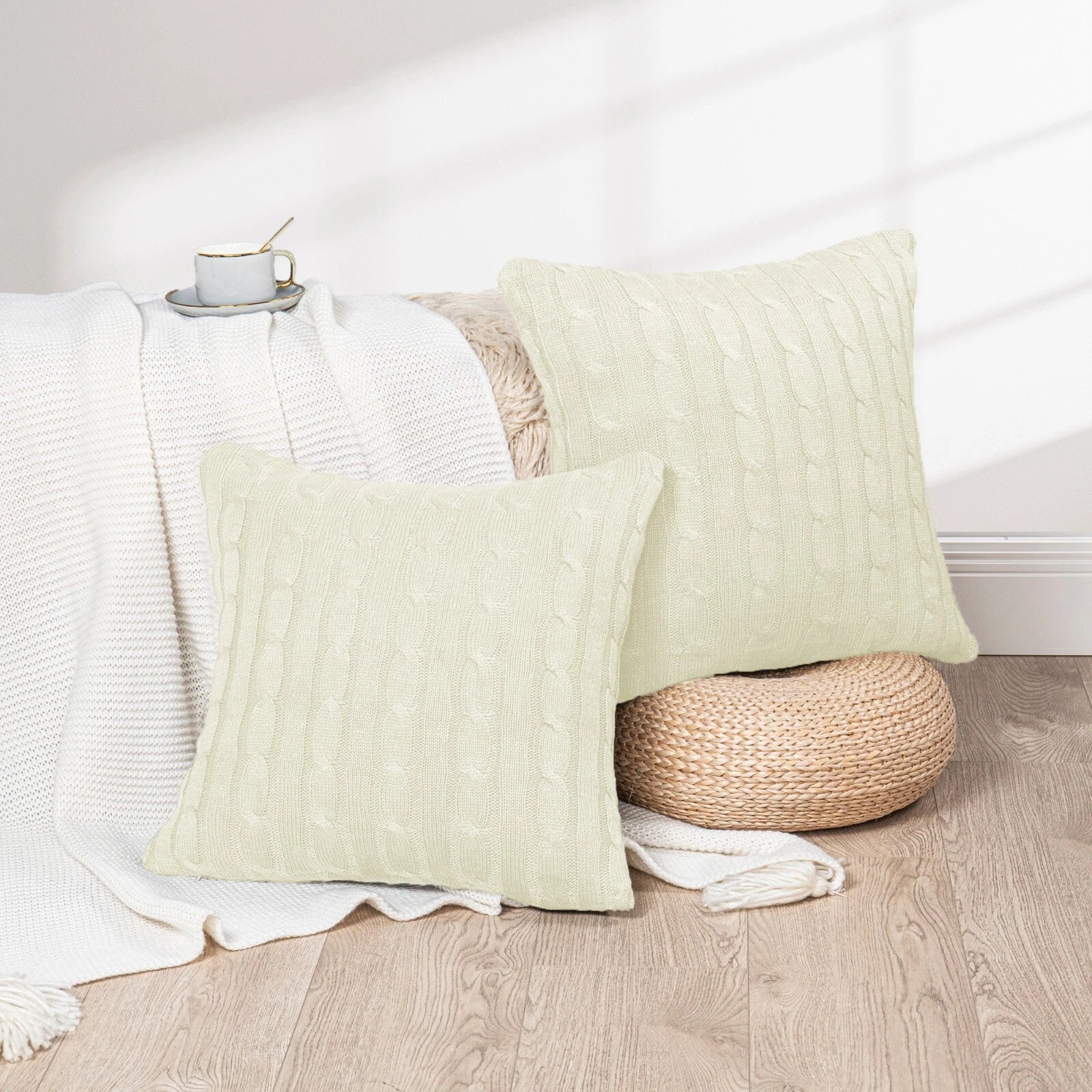 2x Cable Knit Decorative Throw Pillow Cover Square Warm Cushion Cover for Couch