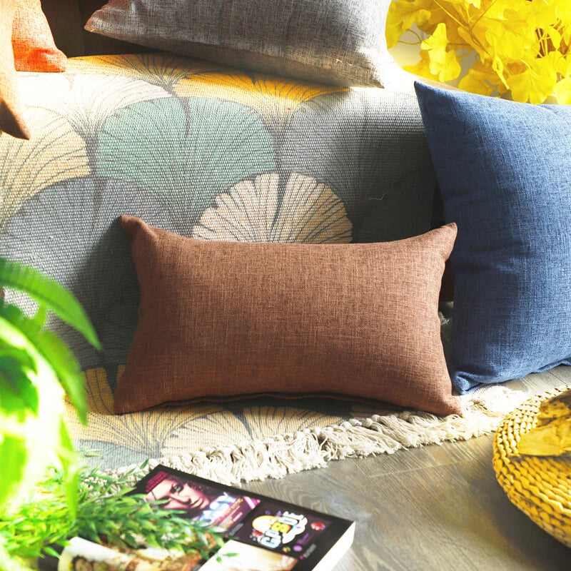 1PC Pillowcase Cushion Cover Throw Waist Pillow Case Cotton Linen Sofa Couch Bed