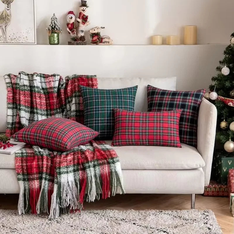 45X45Cm Christmas Pillow Cases Red Scottish Tartan Plaid Cushion Covers Bed Sofa