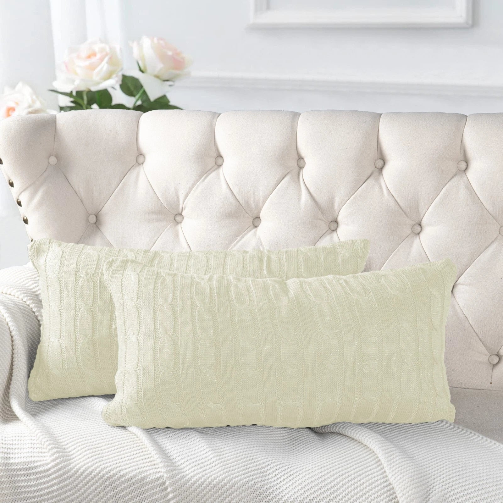 2x Cable Knit Decorative Throw Pillow Cover Square Warm Cushion Cover for Couch