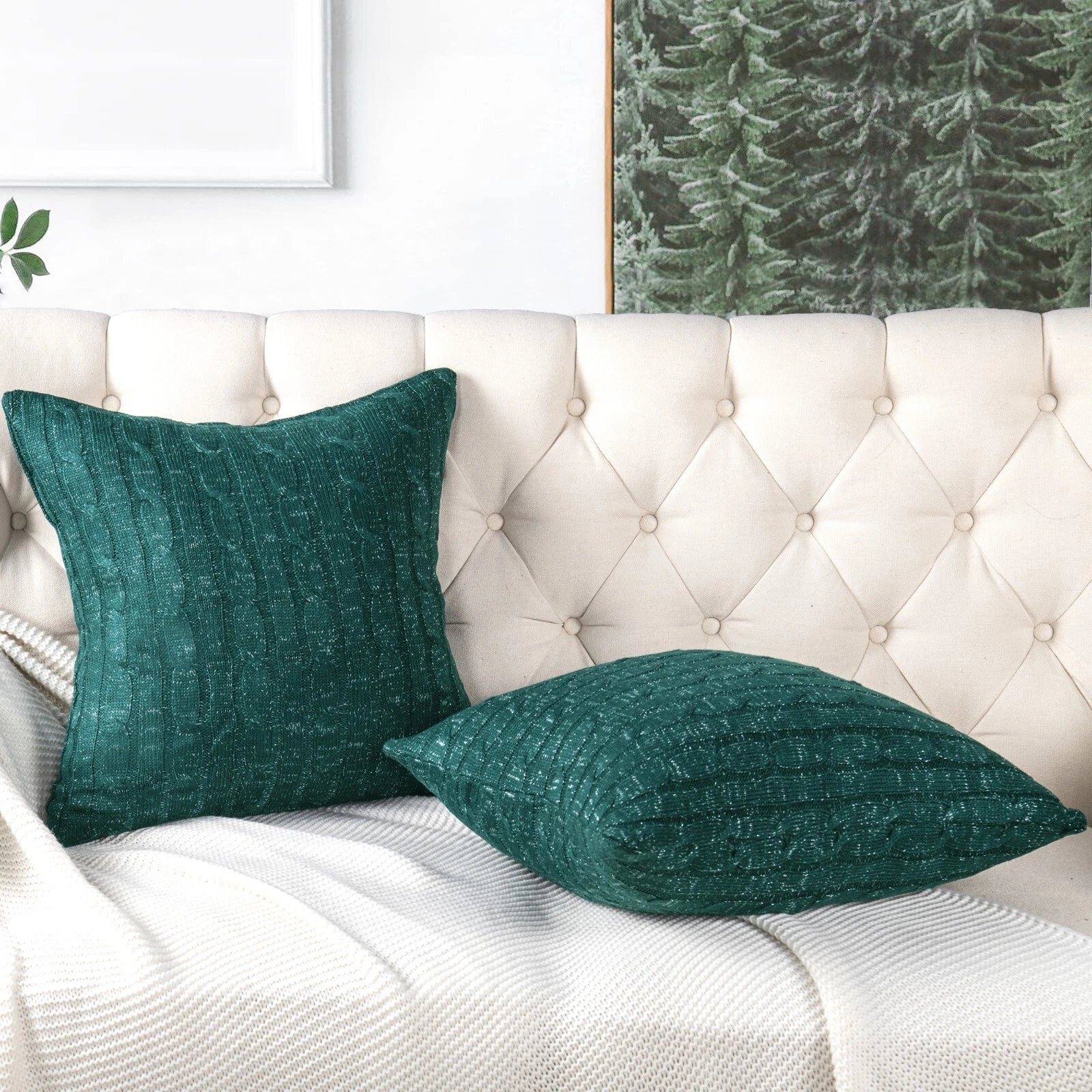 2x Cable Knit Decorative Throw Pillow Cover Square Warm Cushion Cover for Couch