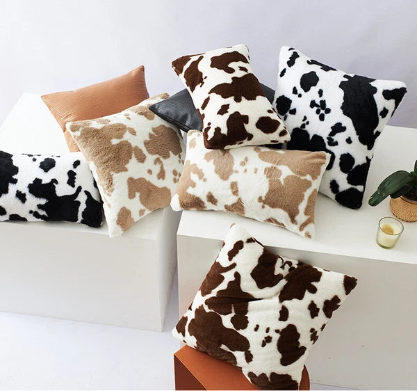 Cow Printing Cushion Cover Soft Plush Throw Sofa Pillow Case Decorative Home Bed