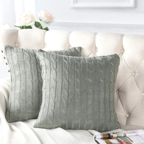 2x Cable Knit Decorative Throw Pillow Cover Square Warm Cushion Cover for Couch