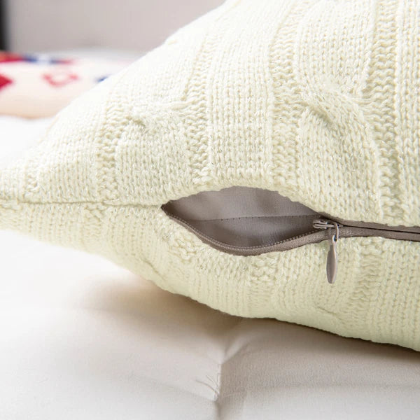 2x Cable Knit Decorative Throw Pillow Cover Square Warm Cushion Cover for Couch