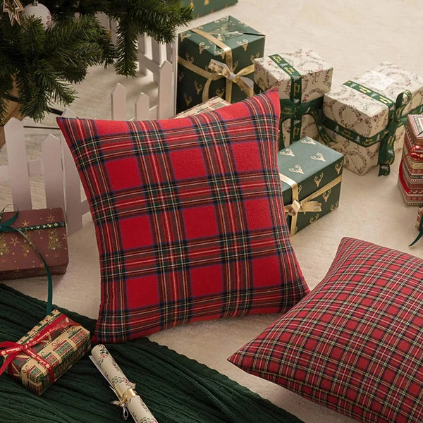 45X45Cm Christmas Pillow Cases Red Scottish Tartan Plaid Cushion Covers Bed Sofa
