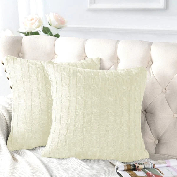 2x Cable Knit Decorative Throw Pillow Cover Square Warm Cushion Cover for Couch