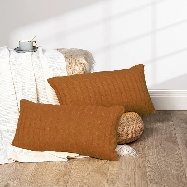 2x Cable Knit Decorative Throw Pillow Cover Square Warm Cushion Cover for Couch
