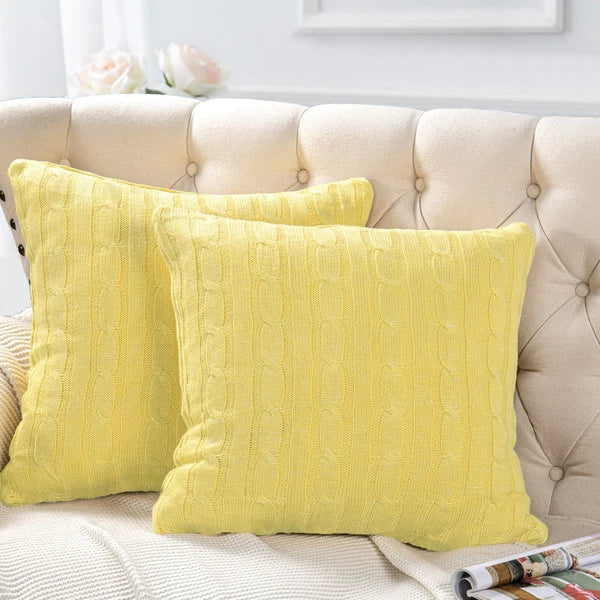 2x Cable Knit Decorative Throw Pillow Cover Square Warm Cushion Cover for Couch