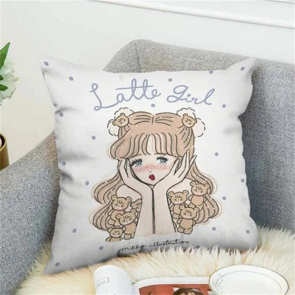 Anime Cartoon Mikko Illustrations Print Cushion Cover Sofa Home Decor Pillowcase