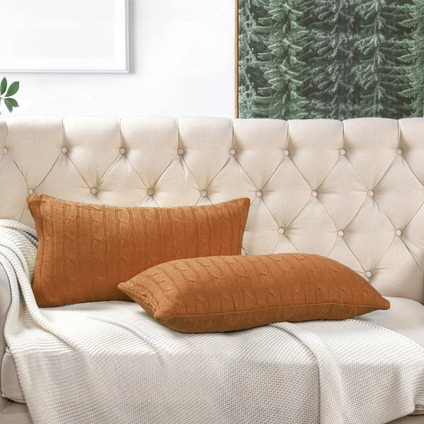 2x Cable Knit Decorative Throw Pillow Cover Square Warm Cushion Cover for Couch