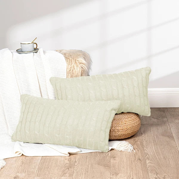 2x Cable Knit Decorative Throw Pillow Cover Square Warm Cushion Cover for Couch