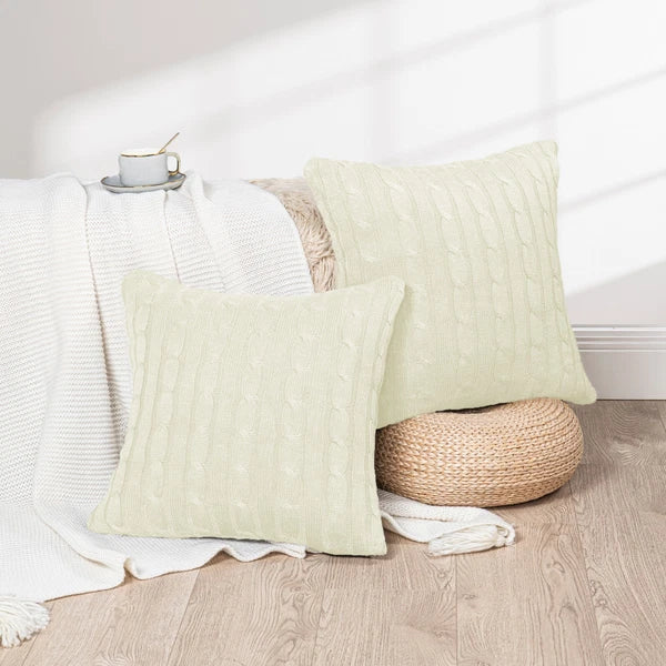 2x Cable Knit Decorative Throw Pillow Cover Square Warm Cushion Cover for Couch