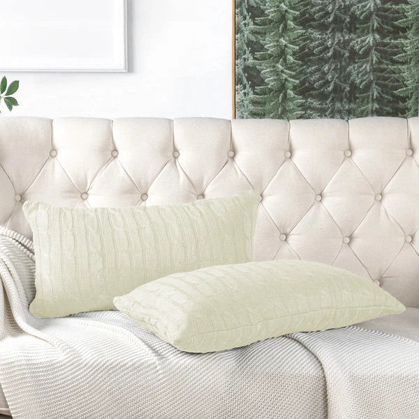 2x Cable Knit Decorative Throw Pillow Cover Square Warm Cushion Cover for Couch