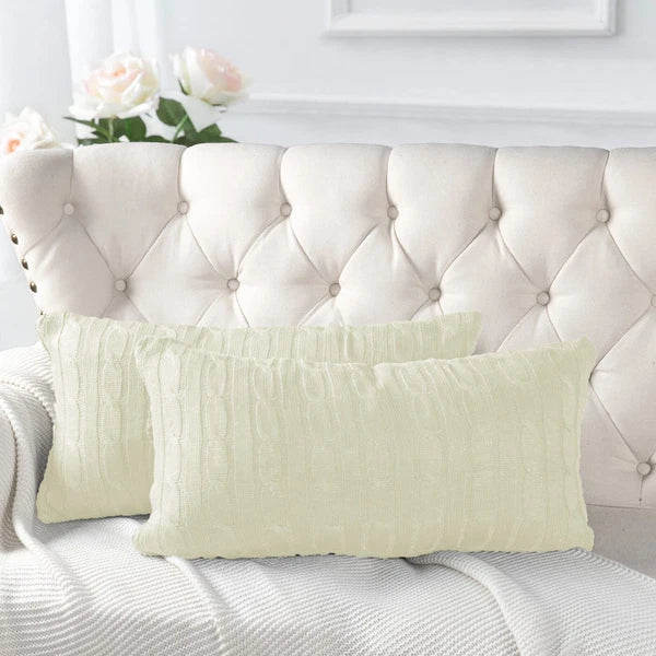2x Cable Knit Decorative Throw Pillow Cover Square Warm Cushion Cover for Couch