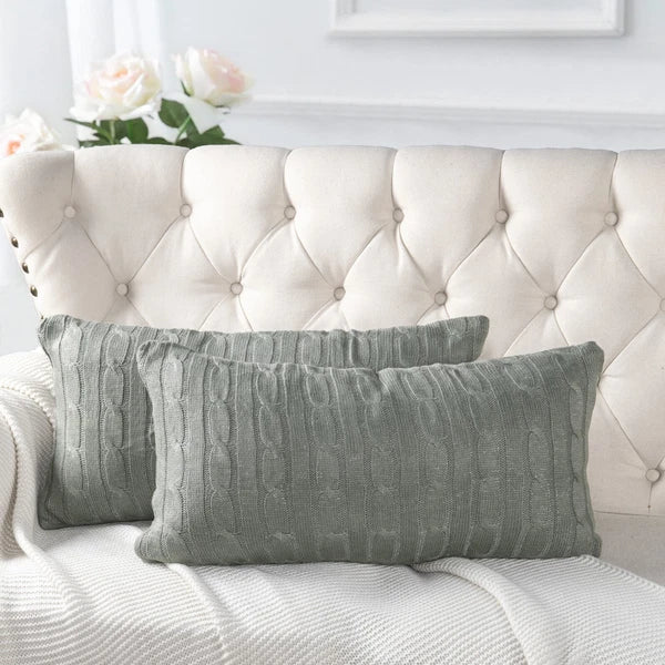 2x Cable Knit Decorative Throw Pillow Cover Square Warm Cushion Cover for Couch