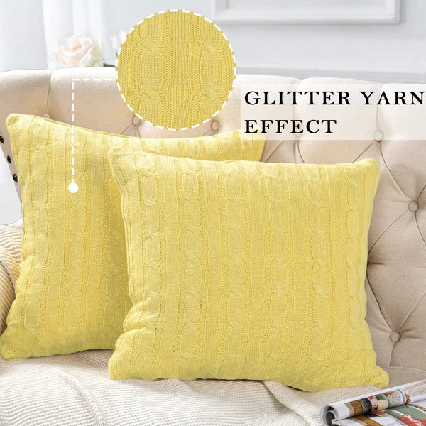 2x Cable Knit Decorative Throw Pillow Cover Square Warm Cushion Cover for Couch