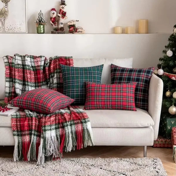 45X45Cm Christmas Pillow Cases Red Scottish Tartan Plaid Cushion Covers Bed Sofa
