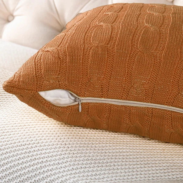 2x Cable Knit Decorative Throw Pillow Cover Square Warm Cushion Cover for Couch