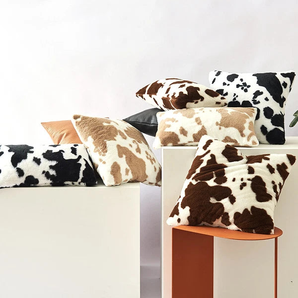 Cow Printing Cushion Cover Soft Plush Throw Sofa Pillow Case Decorative Home Bed