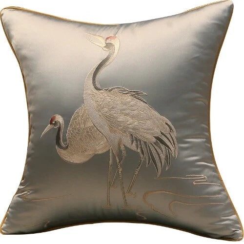 ChineseStyle Crane Hugging Pillowcase Living Room Sofa Embroidered Cushion Cover