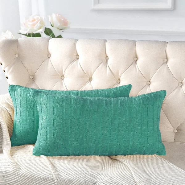 2x Cable Knit Decorative Throw Pillow Cover Square Warm Cushion Cover for Couch