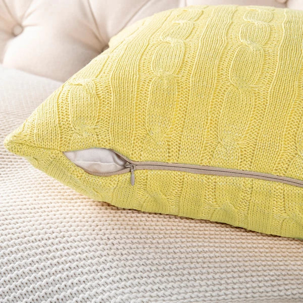 2x Cable Knit Decorative Throw Pillow Cover Square Warm Cushion Cover for Couch