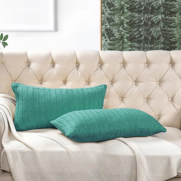 2x Cable Knit Decorative Throw Pillow Cover Square Warm Cushion Cover for Couch