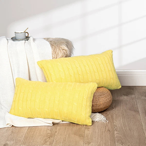 2x Cable Knit Decorative Throw Pillow Cover Square Warm Cushion Cover for Couch
