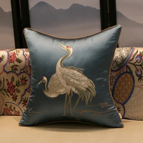 ChineseStyle Crane Hugging Pillowcase Living Room Sofa Embroidered Cushion Cover