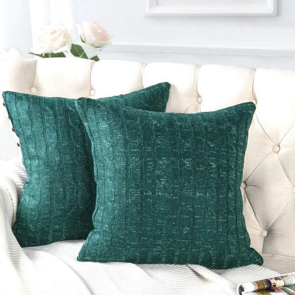 2x Cable Knit Decorative Throw Pillow Cover Square Warm Cushion Cover for Couch
