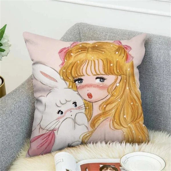 Anime Cartoon Mikko Illustrations Print Cushion Cover Sofa Home Decor Pillowcase