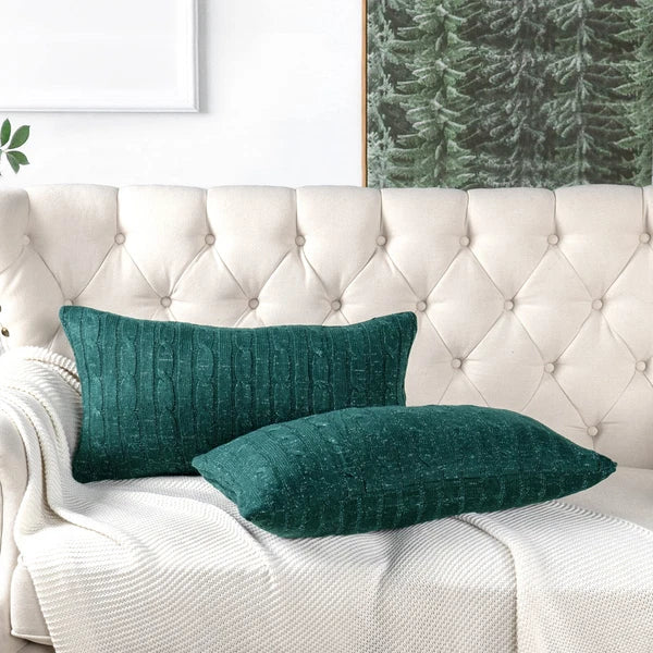 2x Cable Knit Decorative Throw Pillow Cover Square Warm Cushion Cover for Couch