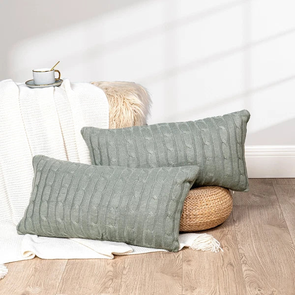 2x Cable Knit Decorative Throw Pillow Cover Square Warm Cushion Cover for Couch