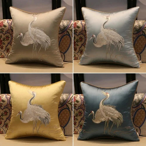 ChineseStyle Crane Hugging Pillowcase Living Room Sofa Embroidered Cushion Cover