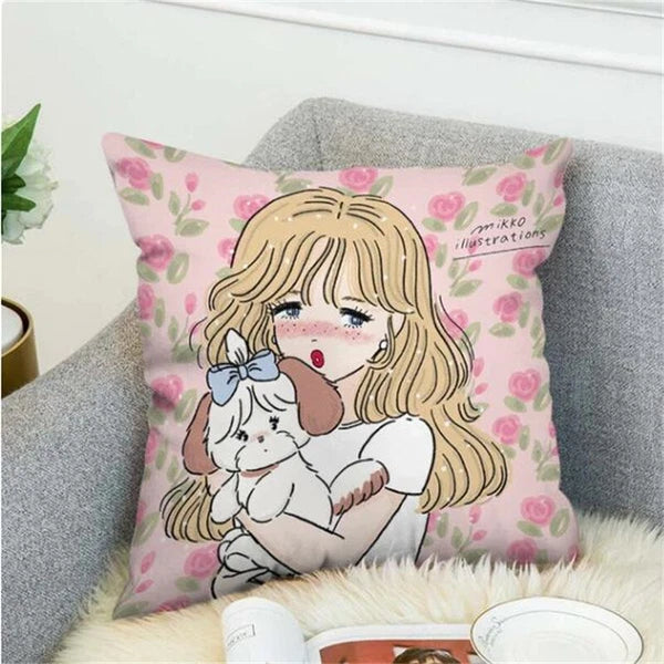 Anime Cartoon Mikko Illustrations Print Cushion Cover Sofa Home Decor Pillowcase
