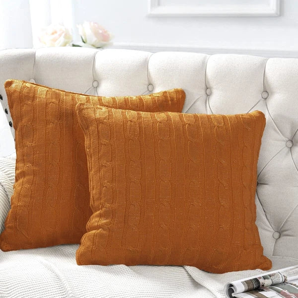 2x Cable Knit Decorative Throw Pillow Cover Square Warm Cushion Cover for Couch